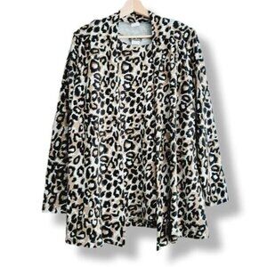 KIM & CO 2x Cardigan & Top Set - Soft Fine Knit Leopard Pattern Sz L